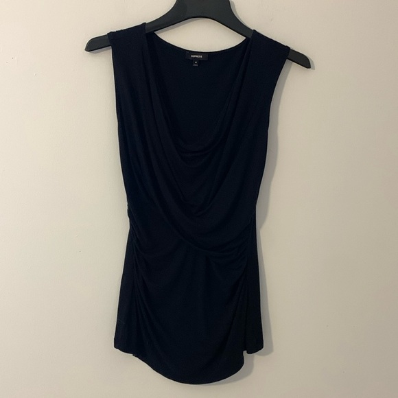 Express Tops - Express Draped Cowl Neck Ruched Sides Sleeveless Top Blouse Size Medium Black